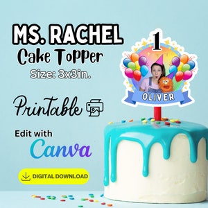 Cake Topper Customizable Blue Ms. Rachel Birthday Template - Customizable Birthday Party Decoration - Instant Digital Download