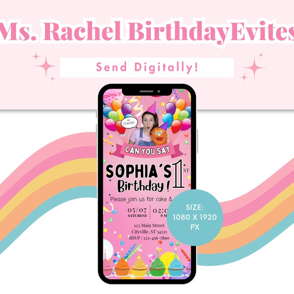 Send Today! Ms. Rachel Pink Themed Birthday Party Digital Evites | Easy, Fast Birthday Invitations | Canva Template | Fully Customizable