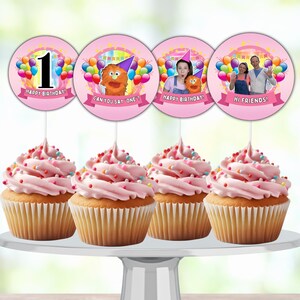Ms. Rachel Cupcake Toppers, Pink Editable Birthday Decorations, 2.5x2.5 Printable Party Circles, Digital Download for Girl First Birthday