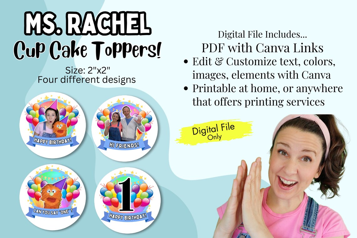 Ms. Rachel Birthday Themed Cupcake Toppers Template: Easy, Editable ...