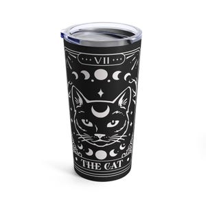 The Cat Tarot Card Black 20 ounce Hot Cold Tumbler