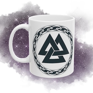 Norse Valknut, Viking, Valhalla Graphic Design White Ceramic Mug, (11oz, 15oz)