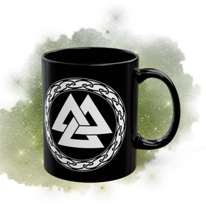 Norse, Valknut, Odin, Viking Graphic Design Black Coffee Mug (11oz, 15oz)