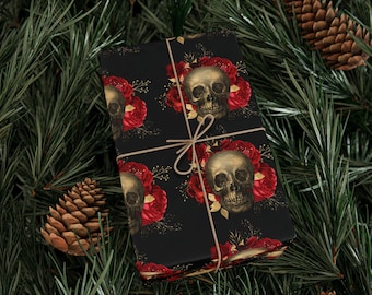 Inpakpapier met gotische schedel: cadeaupapier met stoere bloemen