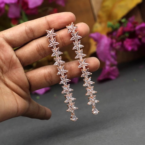 American diamond rose gold earrings deals