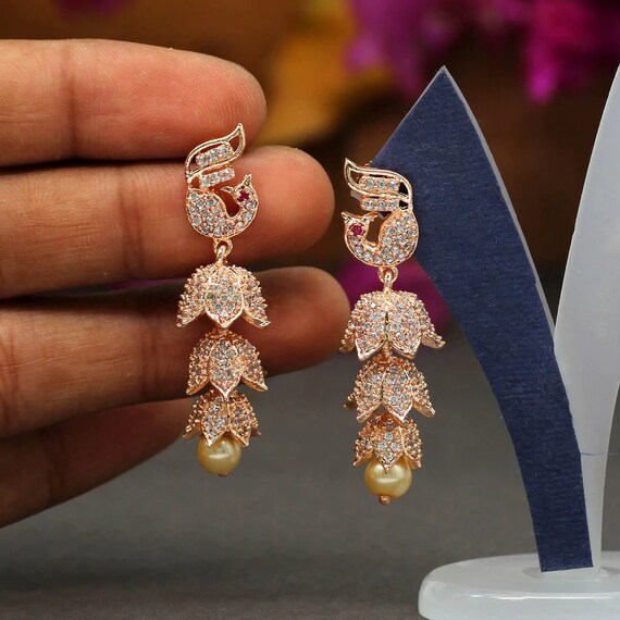 American diamond rose gold earrings online