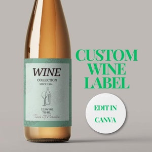 Custom wine label, Wine Bottle Label Template 750ml - Editable Wine Labels for Canva, Champagne Bottle Labels wine label wedding