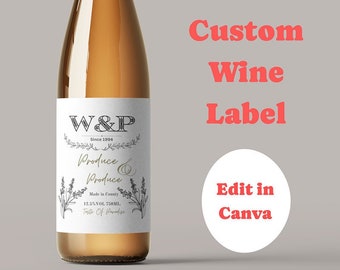 Custom Wine Label, Wine Bottle Label Template 750ml - Editable Wine ...