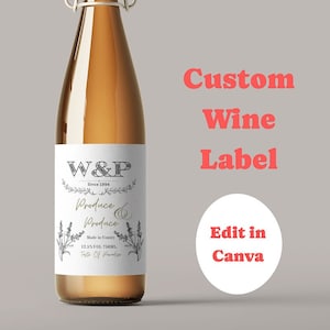 Custom wine label, Wine Bottle Label Template 750ml - Editable Wine Labels for Canva, Champagne Bottle Labels wine label wedding