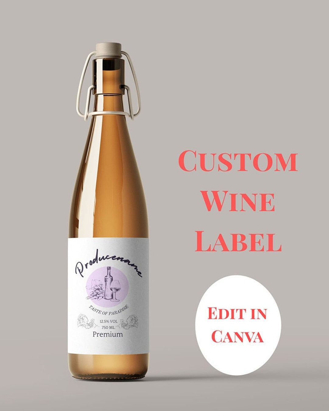 Custom Wine Label, Wine Bottle Label Template 750ml - Editable Wine ...