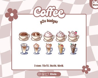 10 kaffesorter | Frappuccino-blandade drycker | Twitch Sub | Bit-märken | Discord | Kawaii-märkespaket |