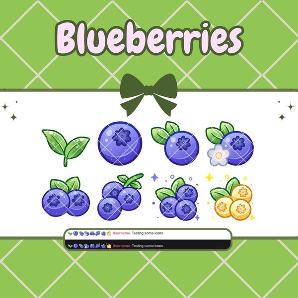 8 Blueberry | Blueberries Sub Badges | Twitch Sub| Bit Badges | Discord | Kawaii Badges Pack | Pastel