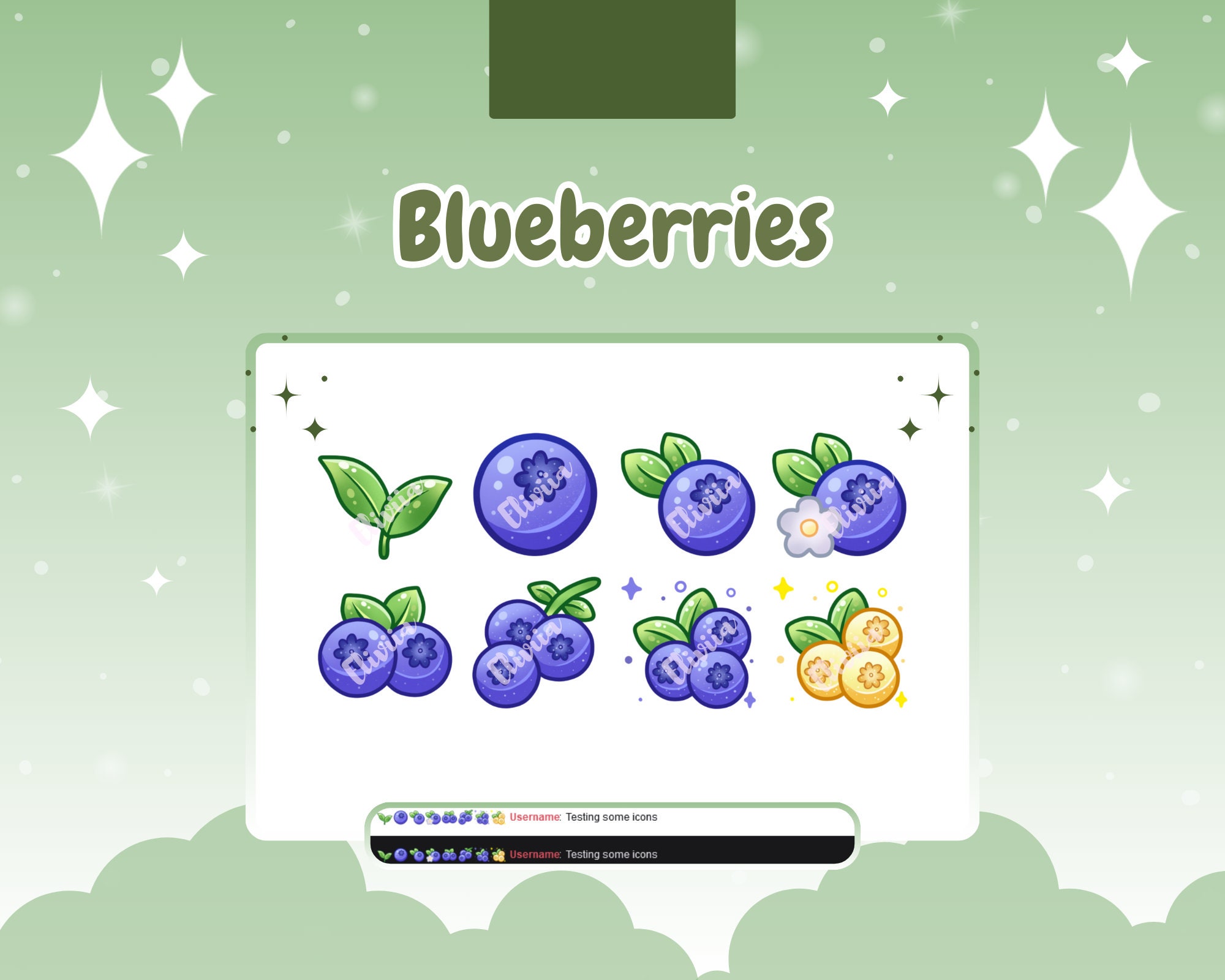 8 Blueberry Blueberries Sub Badges Twitch Sub Bit Badges Discord Kawaii
