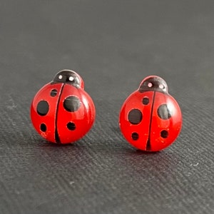 てんとう虫のイヤリング、低刺激性のチタンポスト、かわいい花のジュエリー、ミニマリストイヤリング、かわいい虫のイヤリング - FP004