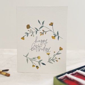 Hand Painted Birthday Card Set Yellow Blooms Personalized Gifts for Her ...