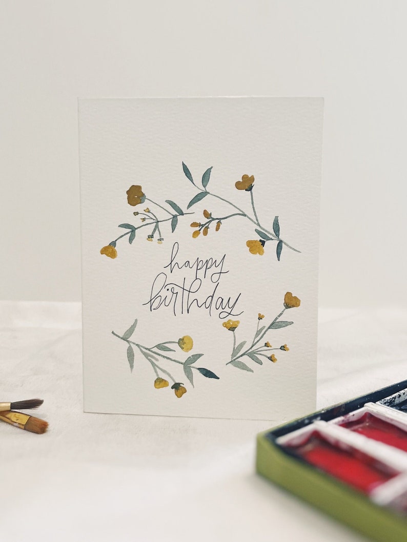 Hand Painted Birthday Card Set Yellow Blooms Personalized Gifts for Her