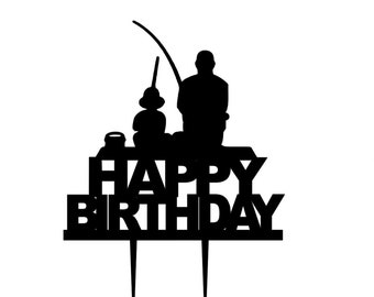 Fishing cake topper, fisherman cake topper, fisherman birthday cake topper, fishing birthday cake topper, fish cake topper
