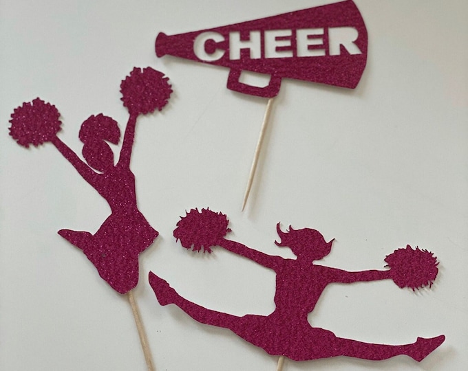 Cheer cupcake toppers, Cheerleading cupcake toppers, Cheer topper, Cheer cupcake toppers, poms cupcake toppers, Poms toppers, set of 12