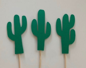 Cactus Cupcake Toppers: Paper Cactus Party Decorations (Set of 12)