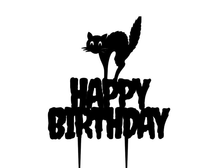 Halloween cat cake topper, freaky cake topper, black cat cake topper, superstitious cake topper, scared cat cake topper