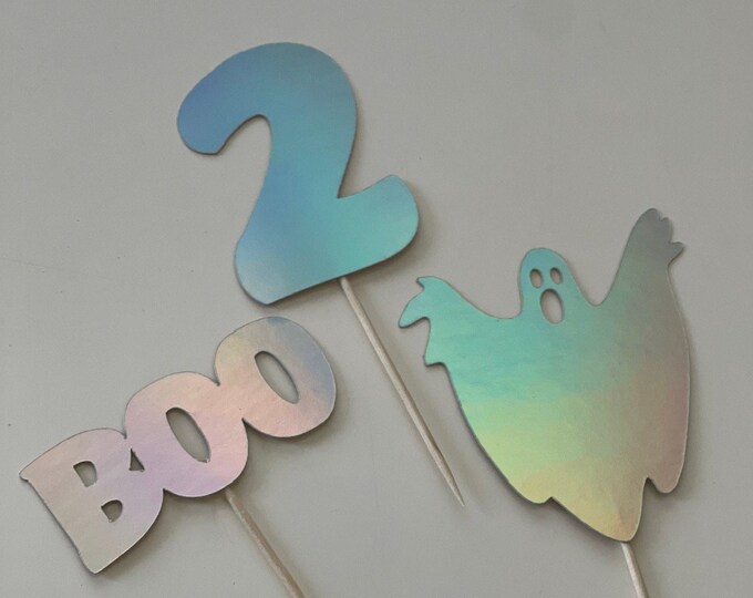 Holographic cupcake toppers, Halloween cupcake toppers, Ghost cupcake toppers, boo cupcake toppers, Boo im two cupcake toppers, halloween