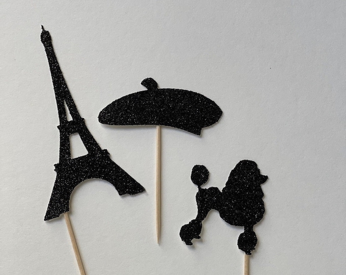 Paris cupcake toppers, Paris toppers, Paris cake toppers, Eiffel Tower cupcake toppers, Romantic cupcake toppers, set of 12 cupcake toppers