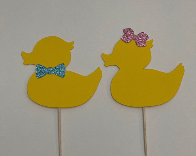 duck cupcake topper, duck gender reveal cake toppers, yellow duck gender reveal cake toppers, Yellow duck toppers, Set of 12 toppers