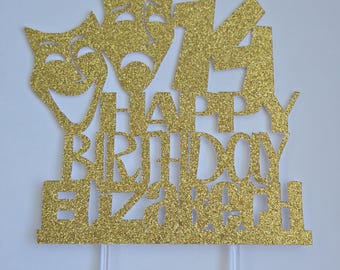Theatre Birthday Cake Topper: Glitter Drama Masks