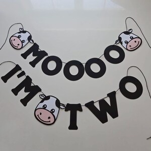 Cow Birthday Banner: "Moo I'm Two" Garland, Farm Party Decor