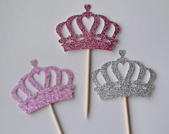 Glitter Crown Cupcake Toppers: Princess Party Decorations