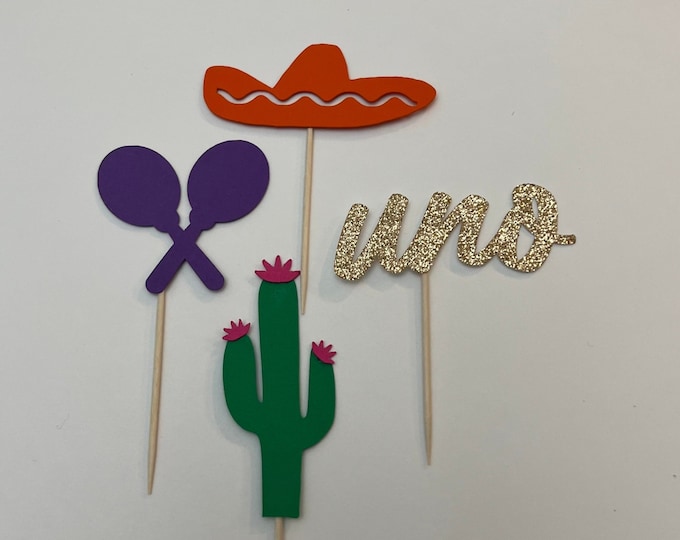 Uno cupcake toppers, first birthday cupcake toppers, fiesta cupcake toppers, sombrero cupcake toppers, uno toppers, set of 12