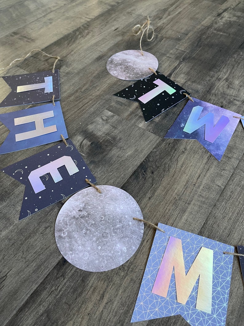 Space banner, Moon banner, two the moon banner, moon birthday banner, space birthday banner, space birthday party banner, outer space party immagine 2