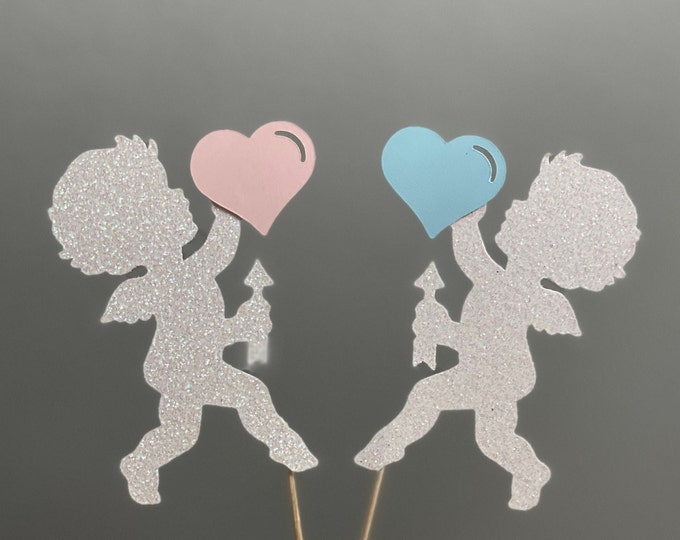 Valentines gender reveal cupcake toppers, Cupid cupcake toppers, Cupid gender reveal cupcake toppers, valentines gender reveal toppers