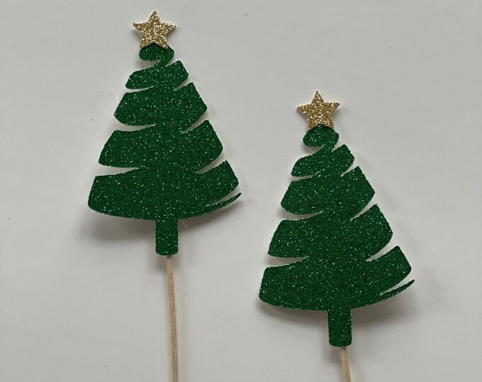 Christmas cupcake toppers, christmas tree cupcake toppers, Christmas toppers, Xmas tree toppers, Christmas party cupcake toppers