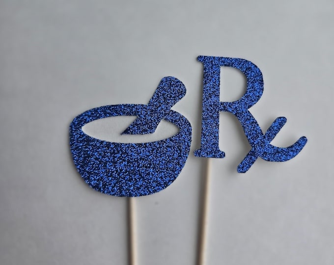 Pharmacy Cupcake Toppers: Glitter RX & Mortar, Set of 12