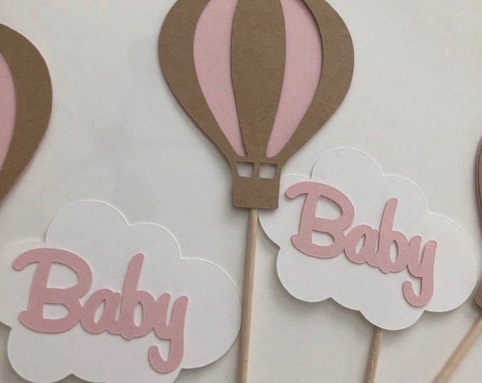 Baby shower cake topper, hot air balloon cupcake toppers, hot air balloon baby shower cupcake topper, hot air balloon toppers,
