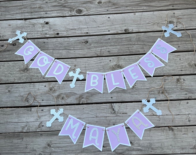 God bless banner, bless banner, christening banner, baptism banner, christening party decorations, baptism celebration banner,