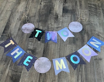 Space banner, Moon banner, two the moon banner, moon birthday banner, space birthday banner, space birthday party banner, outer space party