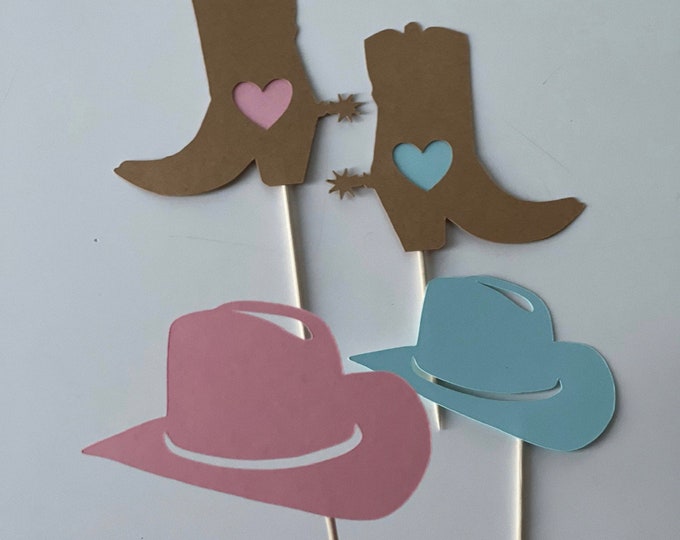 Cowboy gender reveal cupcake toppers, Cowgirl gender reveal cupcake toppers, cowboy or cowgirl cupcake toppers, Set of 12