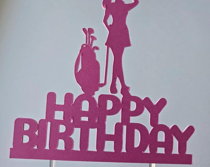 Golf Birthday Cake Topper: Golfer Silhouette, Customizable Colors
