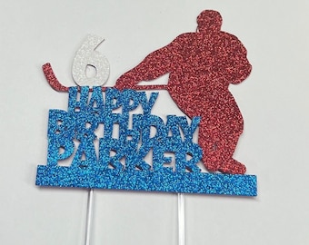 Hockey Birthday Cake Topper: Personalized Glitter Cardstock