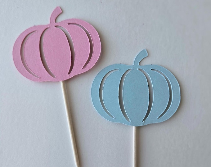 Pumpkin Gender Reveal Cupcake Toppers: Fall Thanksgiving Decorations