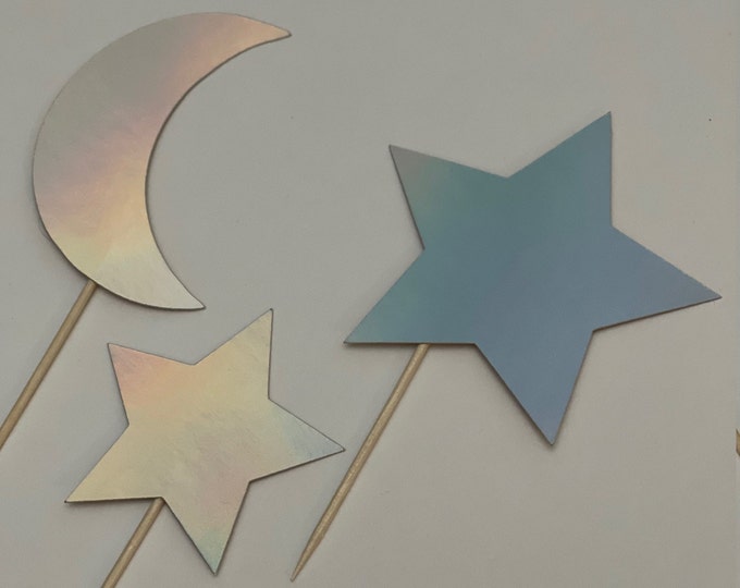 Moon cupcake toppers, Star cupcake toppers, Moon and stars cupcake toppers, moon and stars toppers, moon party decorations, set of 12