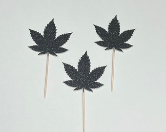 Marijuana Leaf Cupcake Toppers, Birthday Decoration