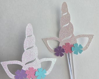 Unicorn Cupcake Toppers: Glittery Party Decorations, Set of 12