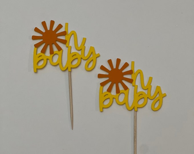 Baby shower cupcake toppers, oh baby cupcake toppers, sun baby toppers, sun baby shower toppers, sunshine cupcake toppers, set of 12 toppers