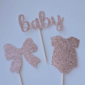 Baby girl cupcake toppers, baby cupcake toppers, bow cupcake toppers, onesie cupcake toppers, girl baby shower cupcake toppers, set of 12