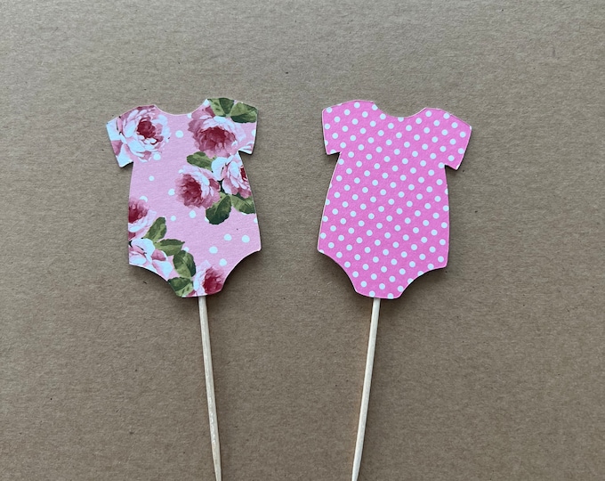 Onesie cupcake toppers, Onesie toppers, baby onesie toppers, Baby onesie cupcake toppers, Baby shower cupcake toppers, baby girl toppers