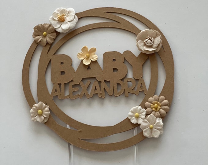 Rustic cake topper, rustic baby shower cake topper, rustic baby shower decorations, paper cake topper, rustic topper