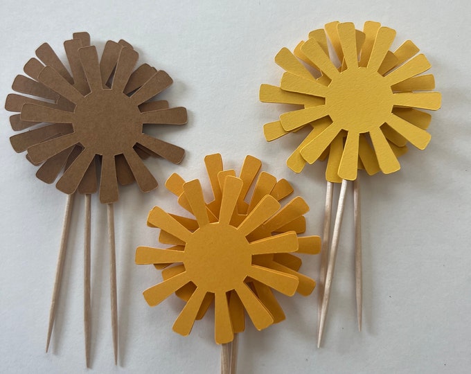 Sun cupcake toppers, sunny cupcake toppers, sunshine cupcake toppers, little sunshine cupcake toppers, sunny toppers, set of 12 toppers